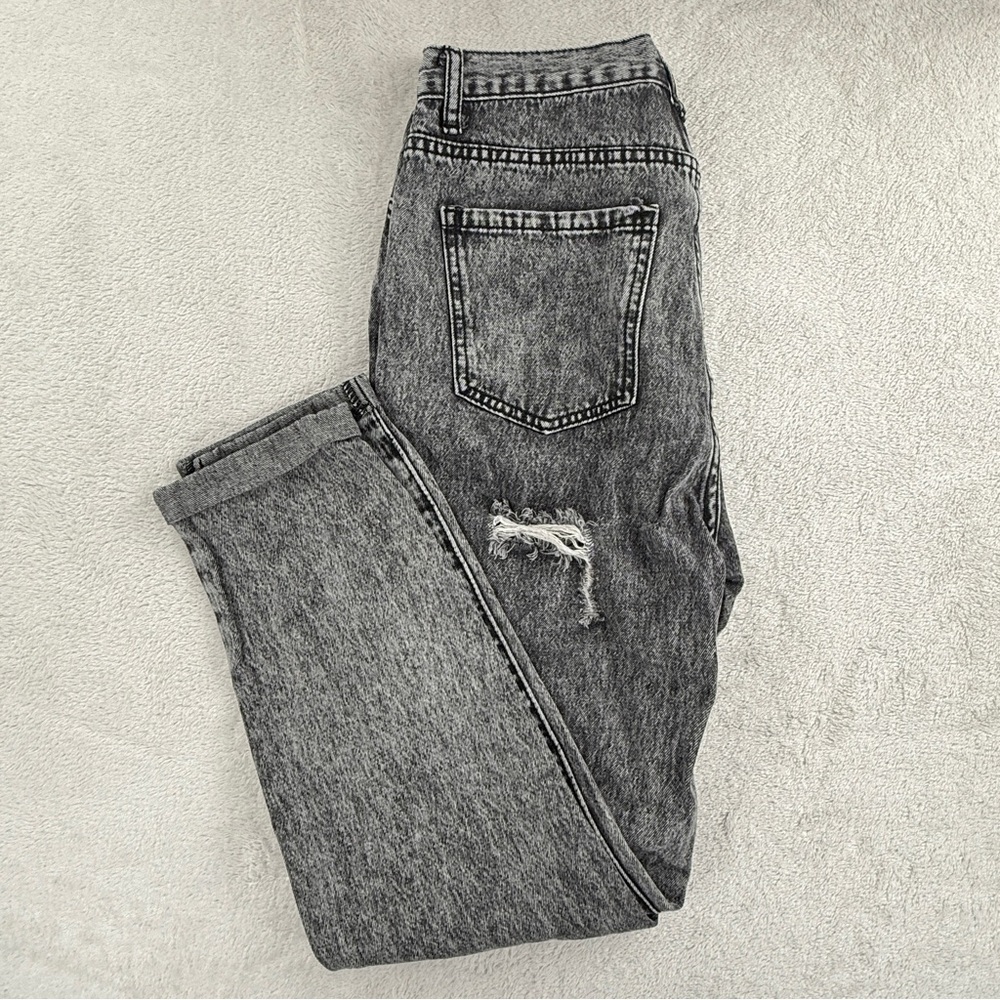 Shein High-Waisted Distressed Black Jeans Faded Denim